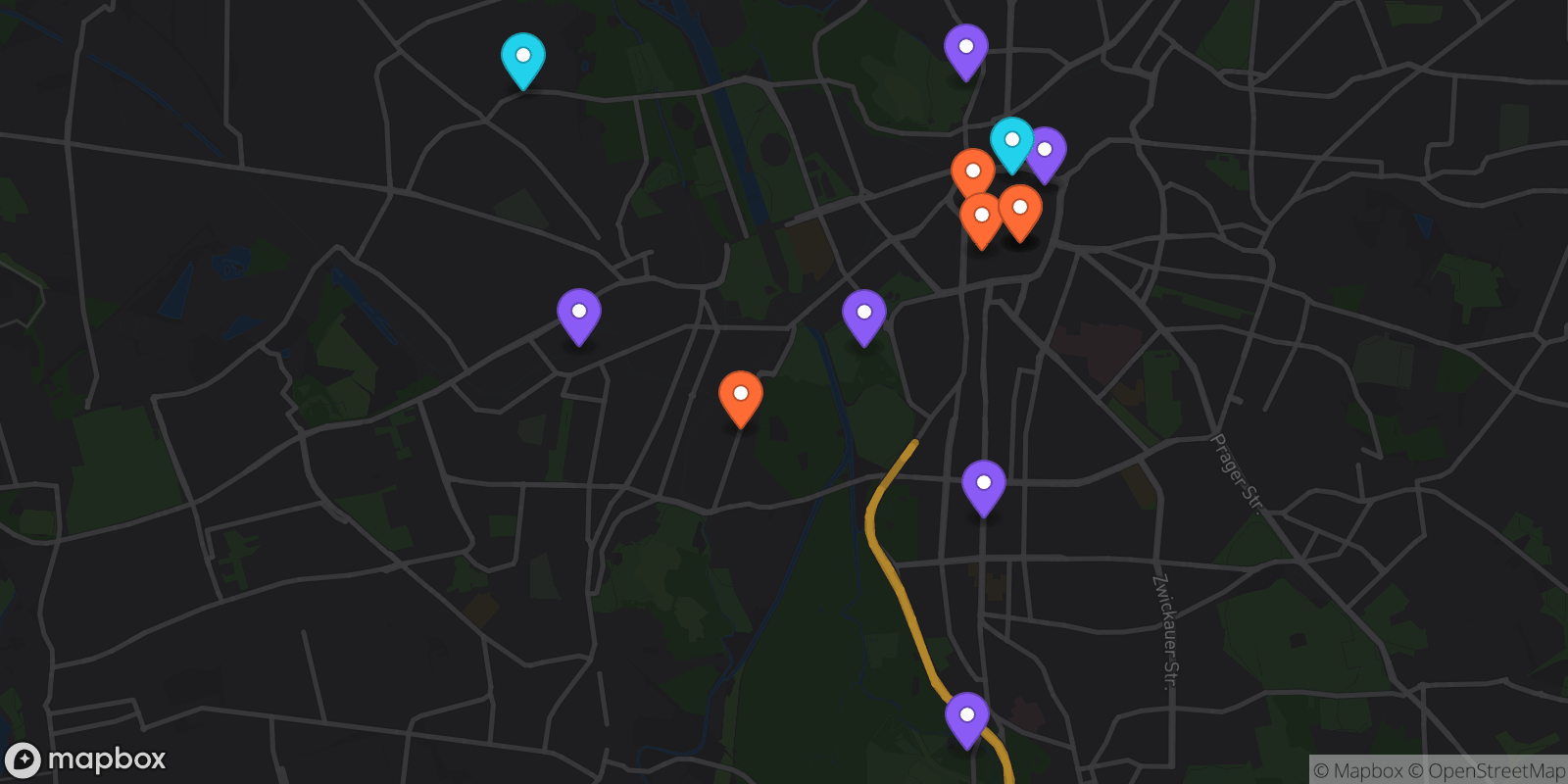 Map showing 14 locations