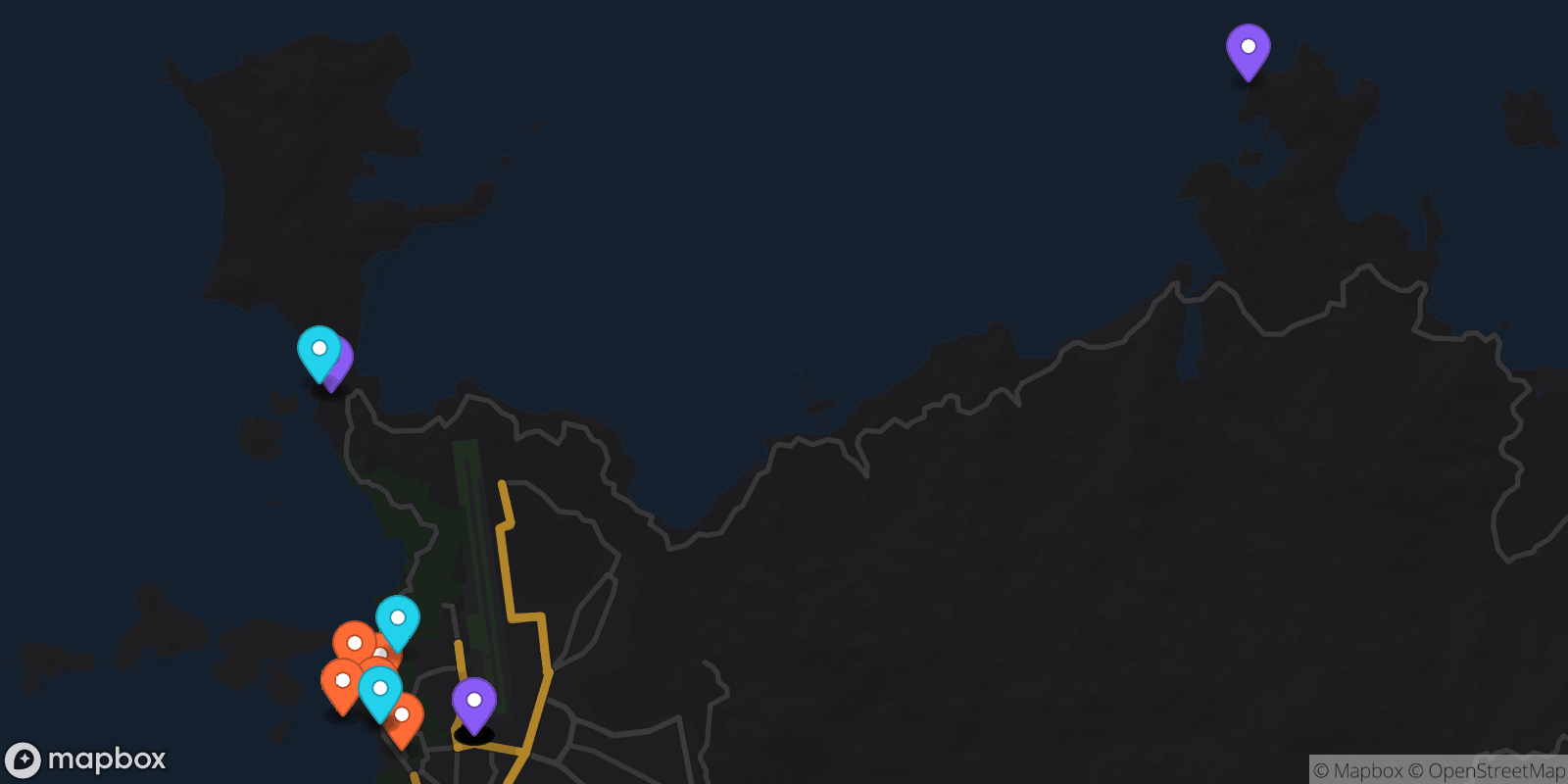 Map showing 32 locations