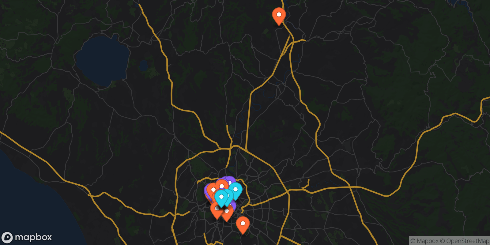 Map showing 30 locations