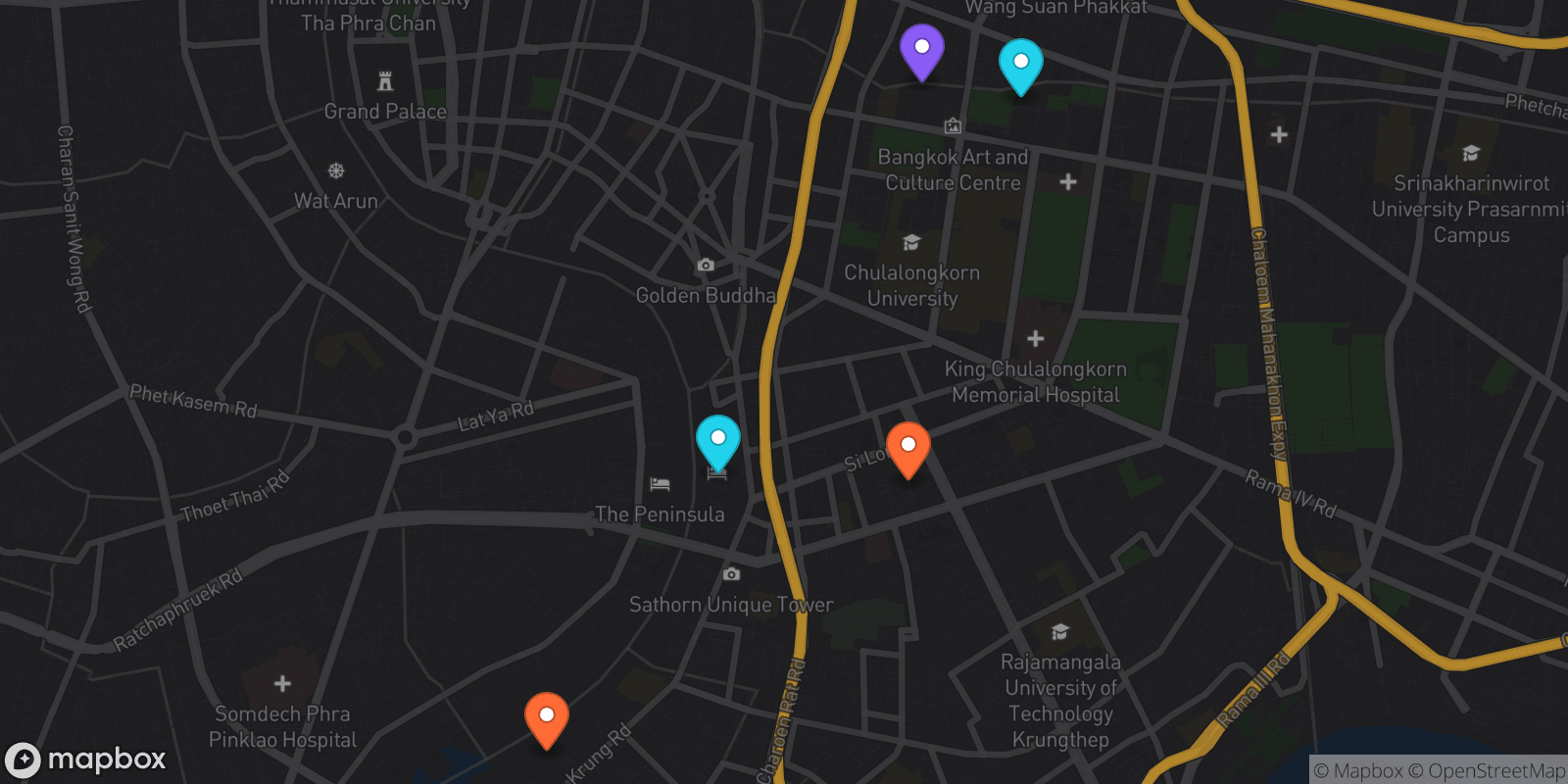 Map showing 5 locations