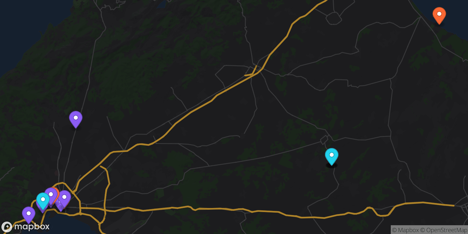 Map showing 16 locations