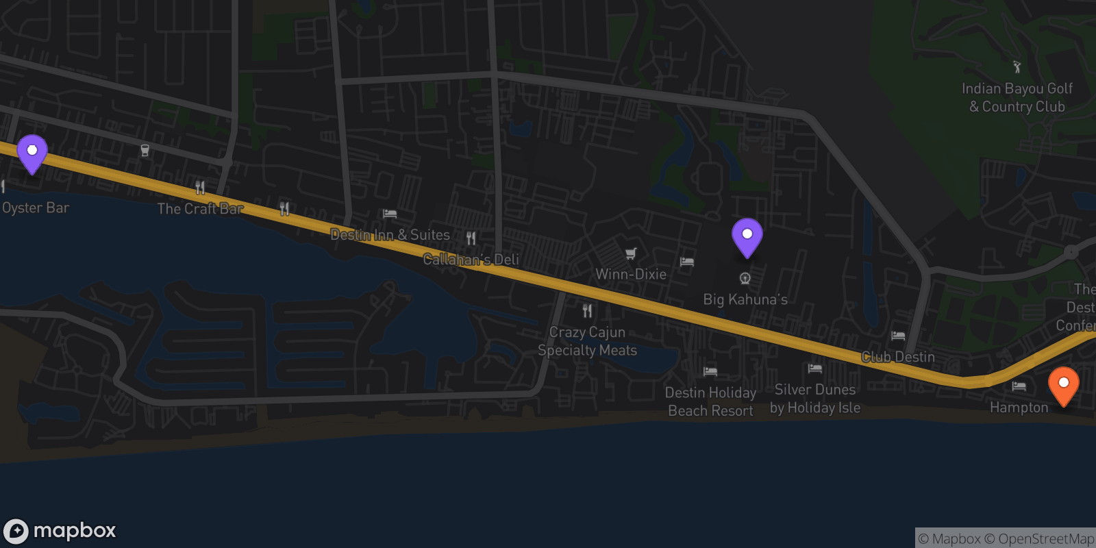 Map showing 3 locations