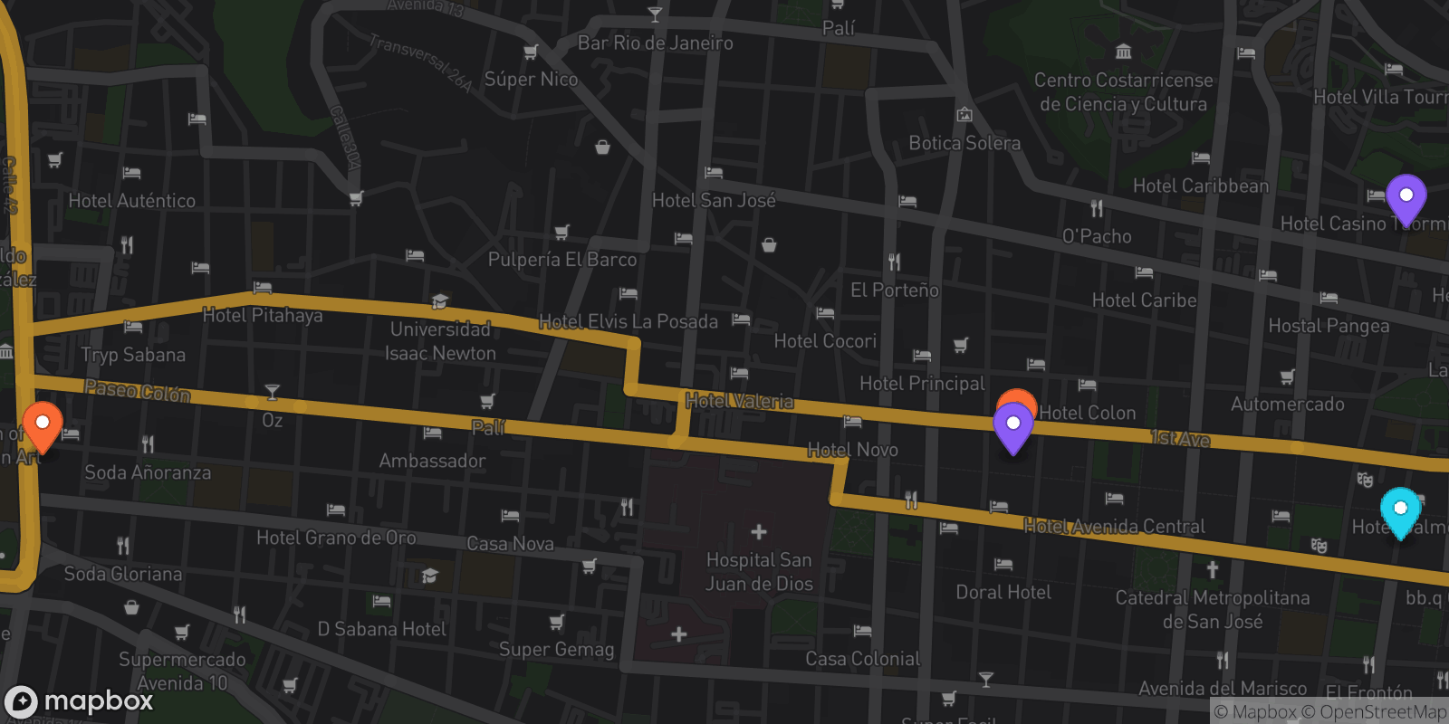 Map showing 5 locations
