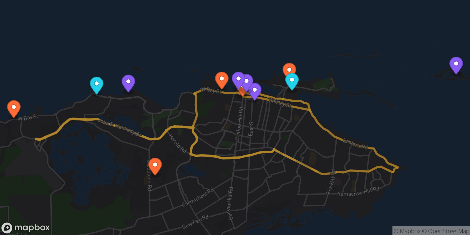 Map showing 12 locations
