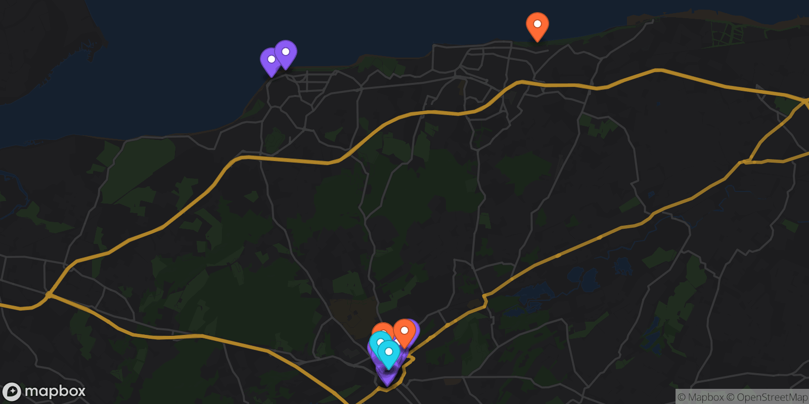 Map showing 26 locations
