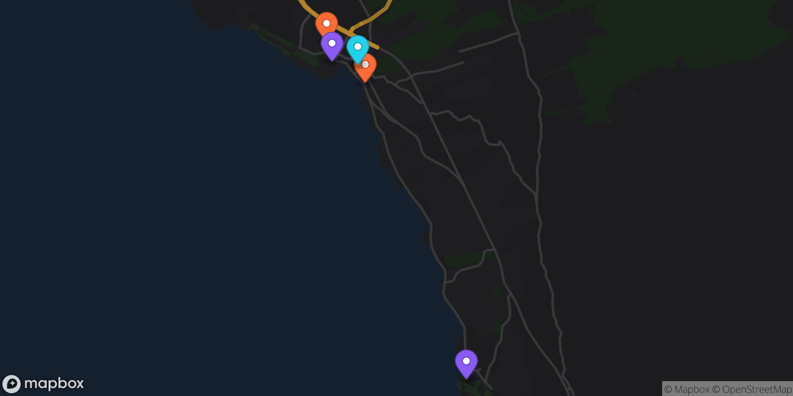 Map showing 5 locations