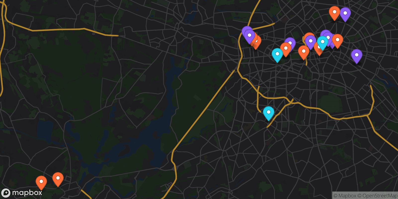 Map showing 26 locations