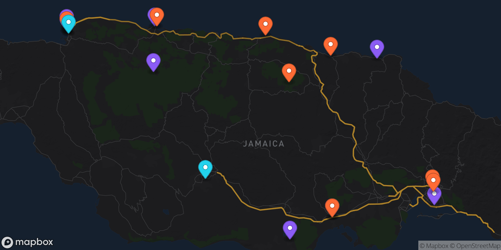 Map showing 22 locations