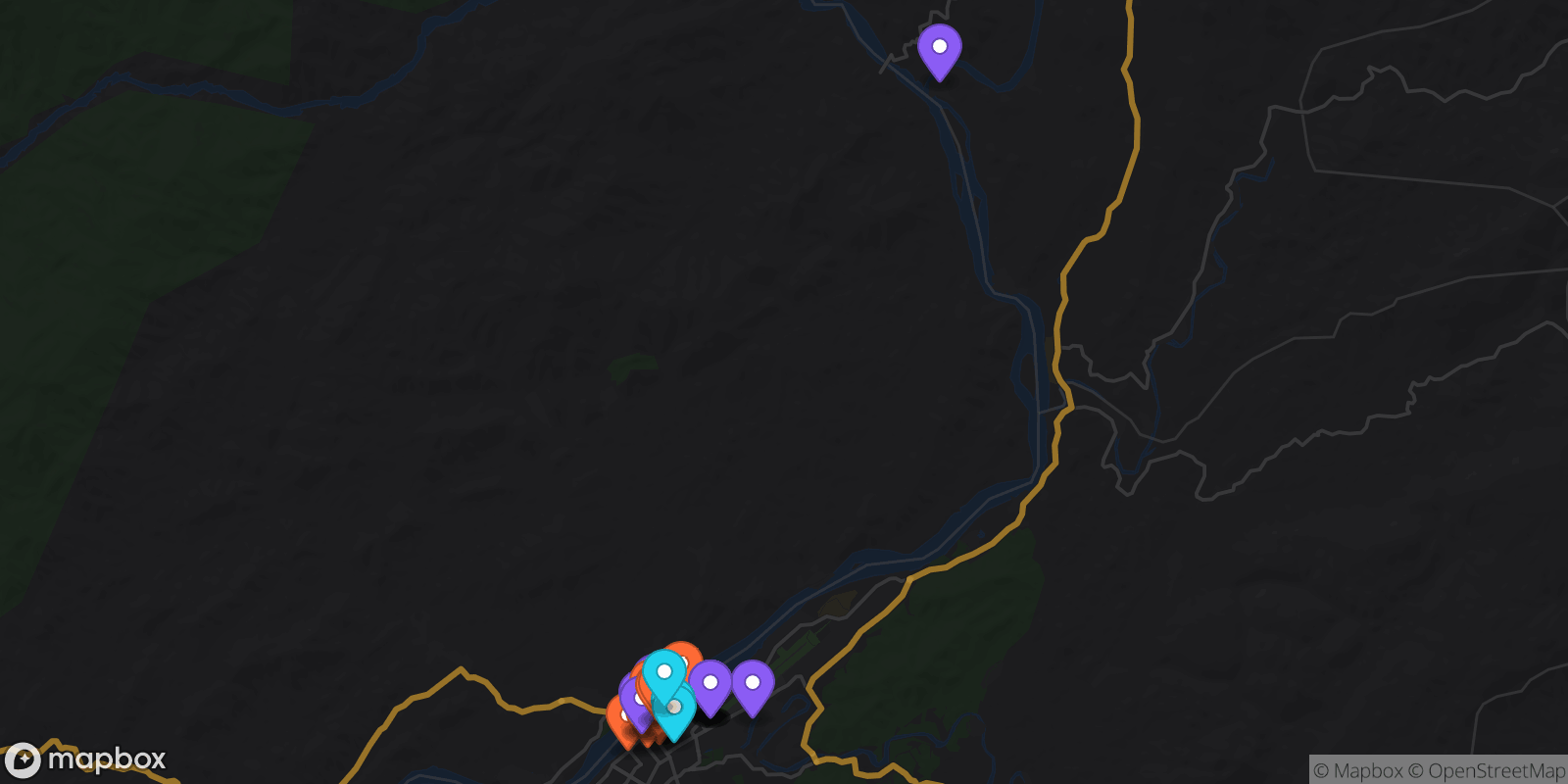 Map showing 33 locations
