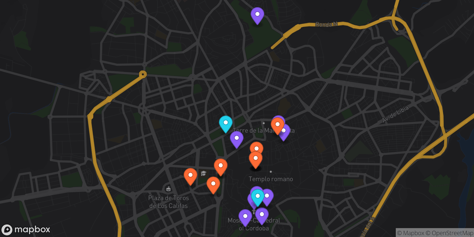 Map showing 22 locations