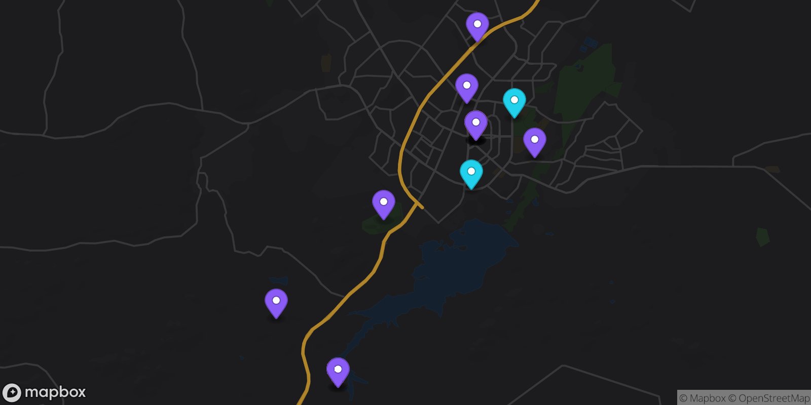 Map showing 16 locations