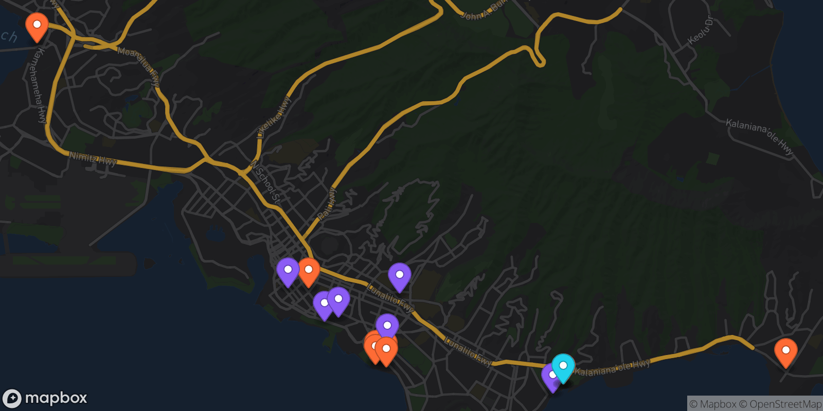 Map showing 17 locations