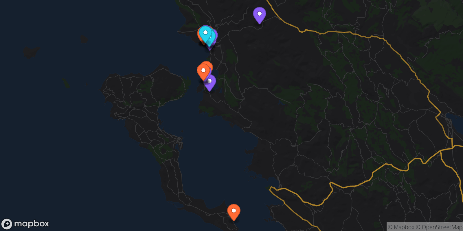 Map showing 36 locations