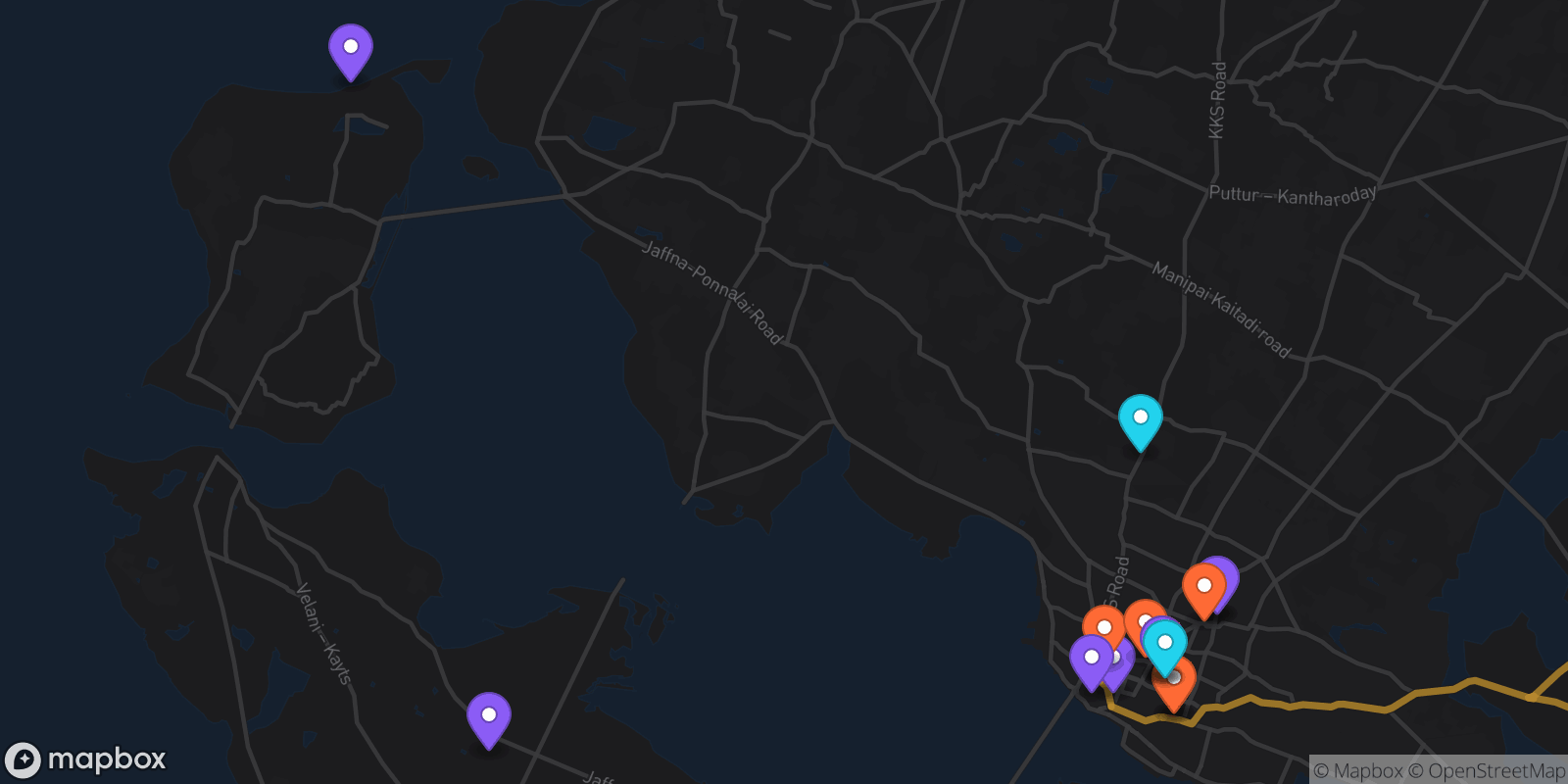Map showing 16 locations
