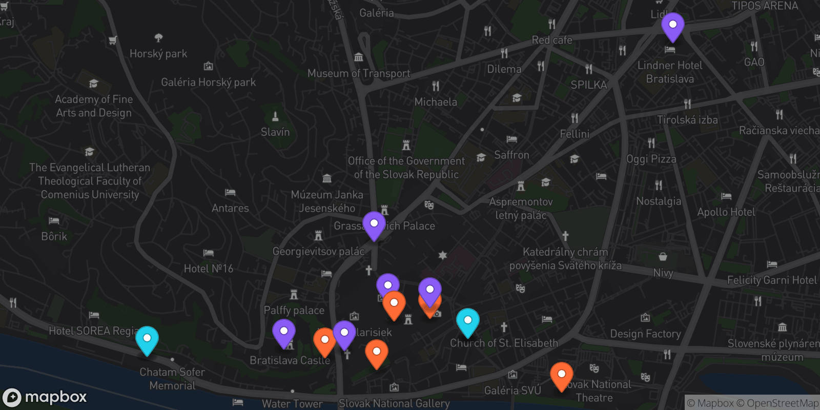 Map showing 15 locations