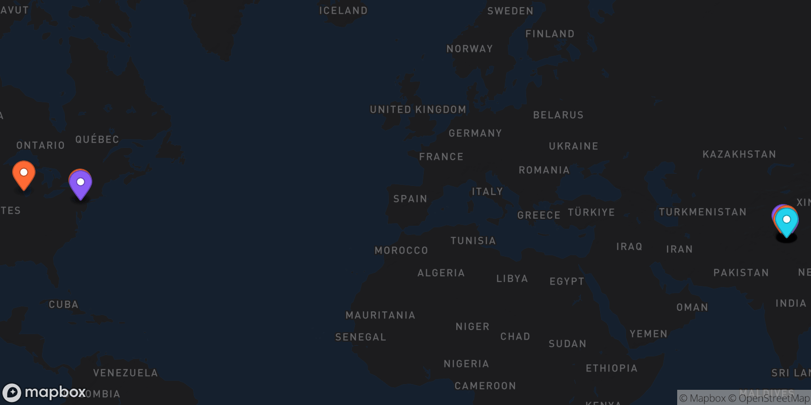Map showing 33 locations