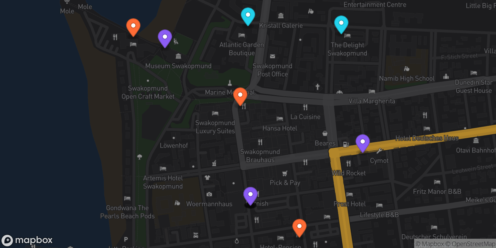 Map showing 14 locations