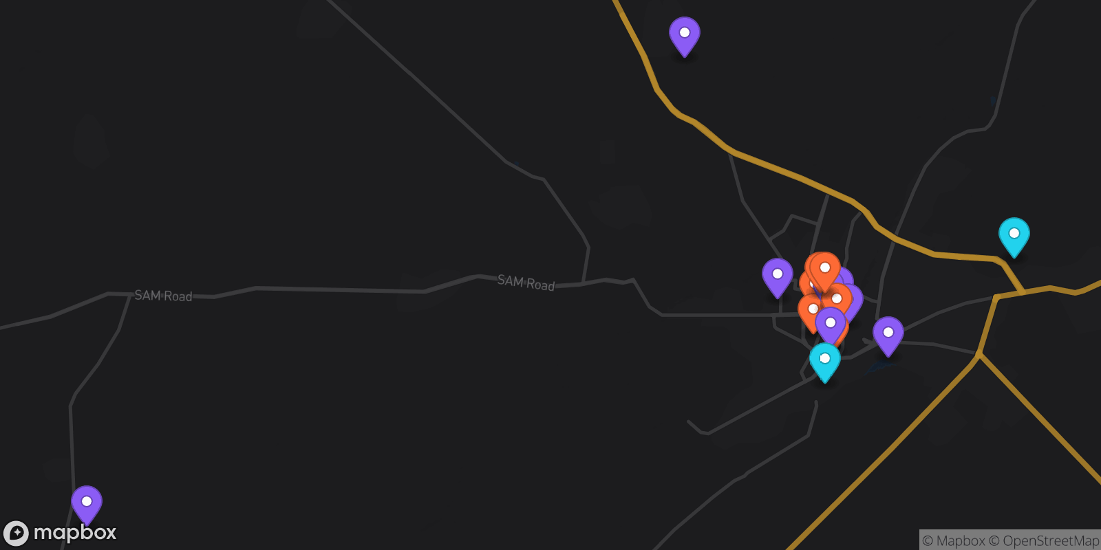 Map showing 19 locations