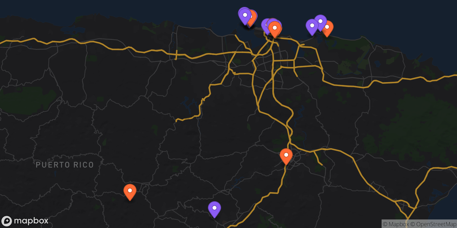 Map showing 22 locations