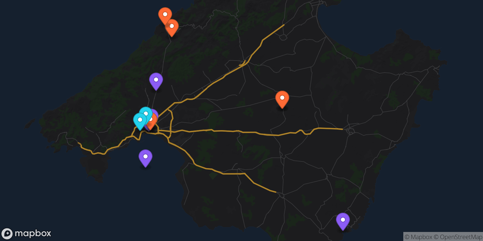 Map showing 15 locations