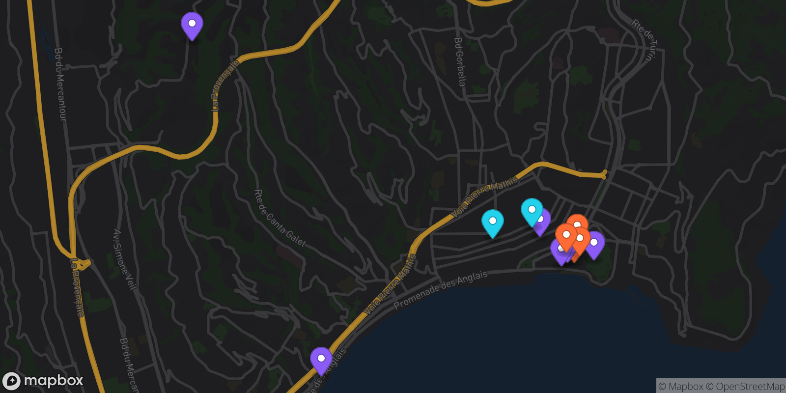 Map showing 12 locations