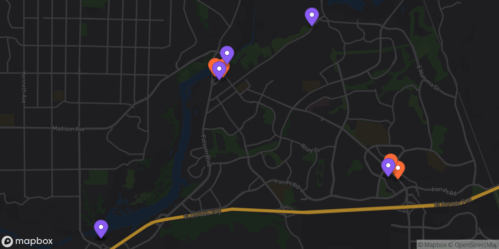 Map showing 10 locations