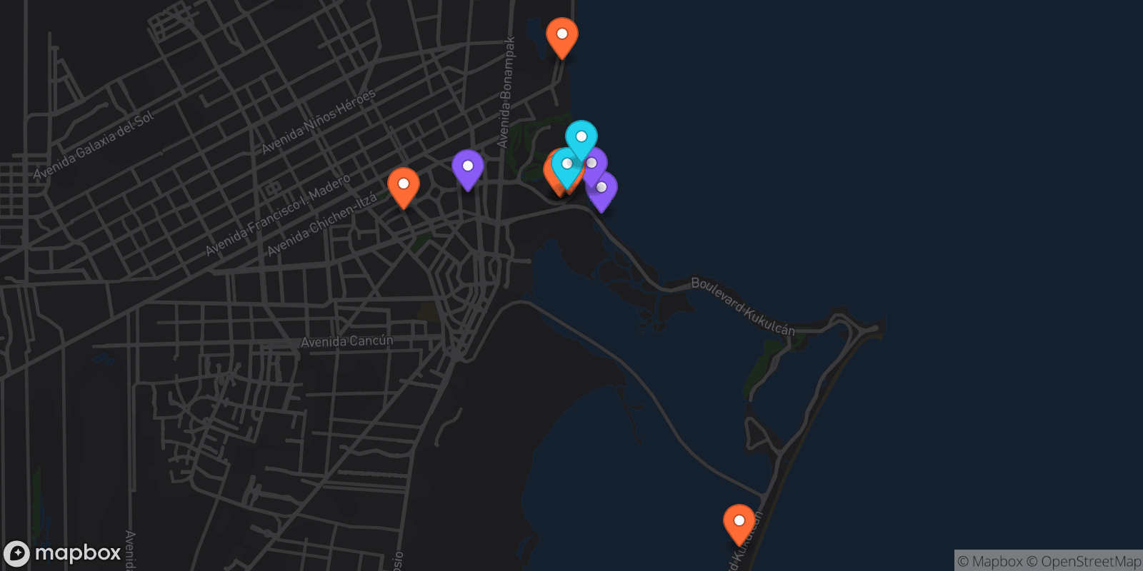 Map showing 12 locations