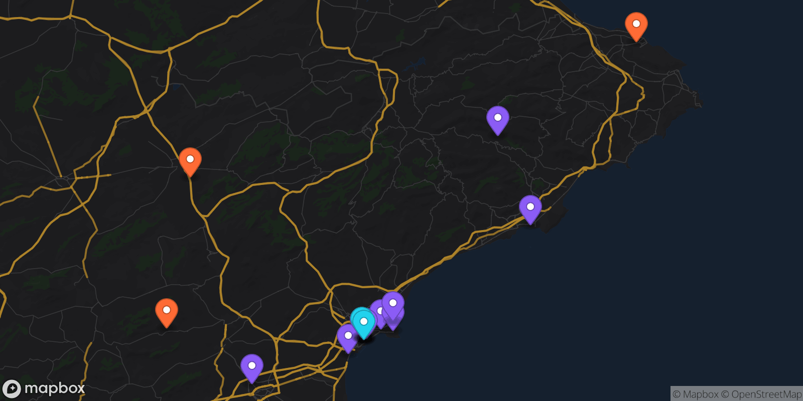 Map showing 20 locations