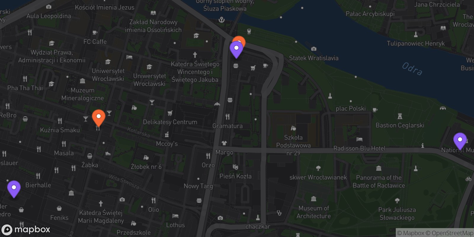 Map showing 5 locations