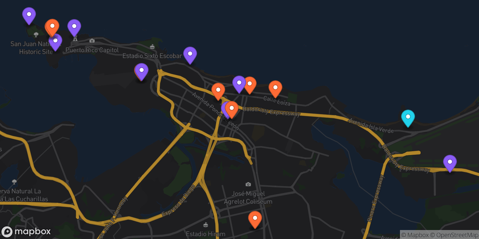 Map showing 19 locations