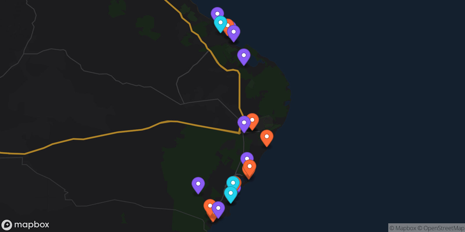 Map showing 27 locations
