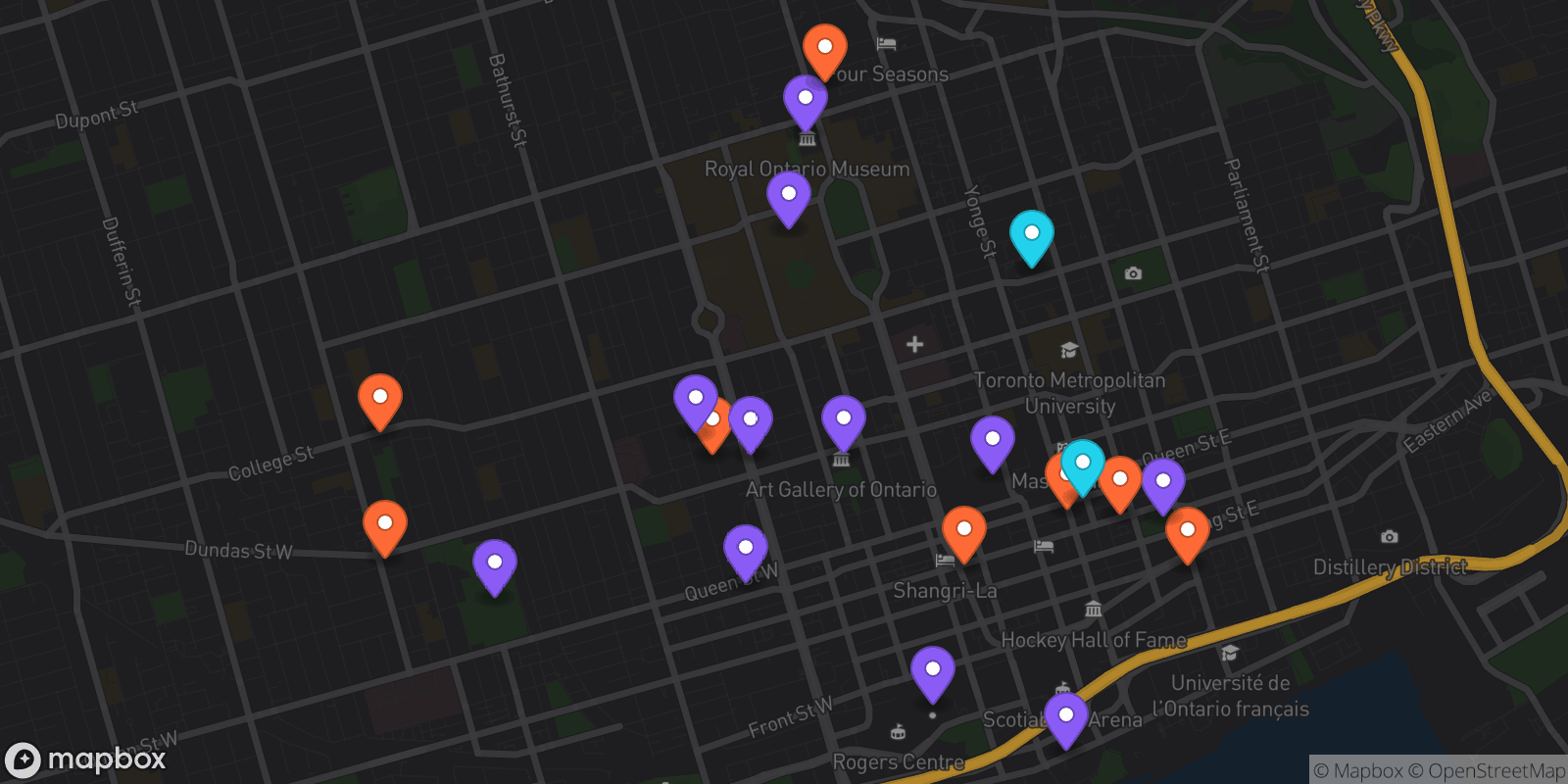 Map showing 21 locations