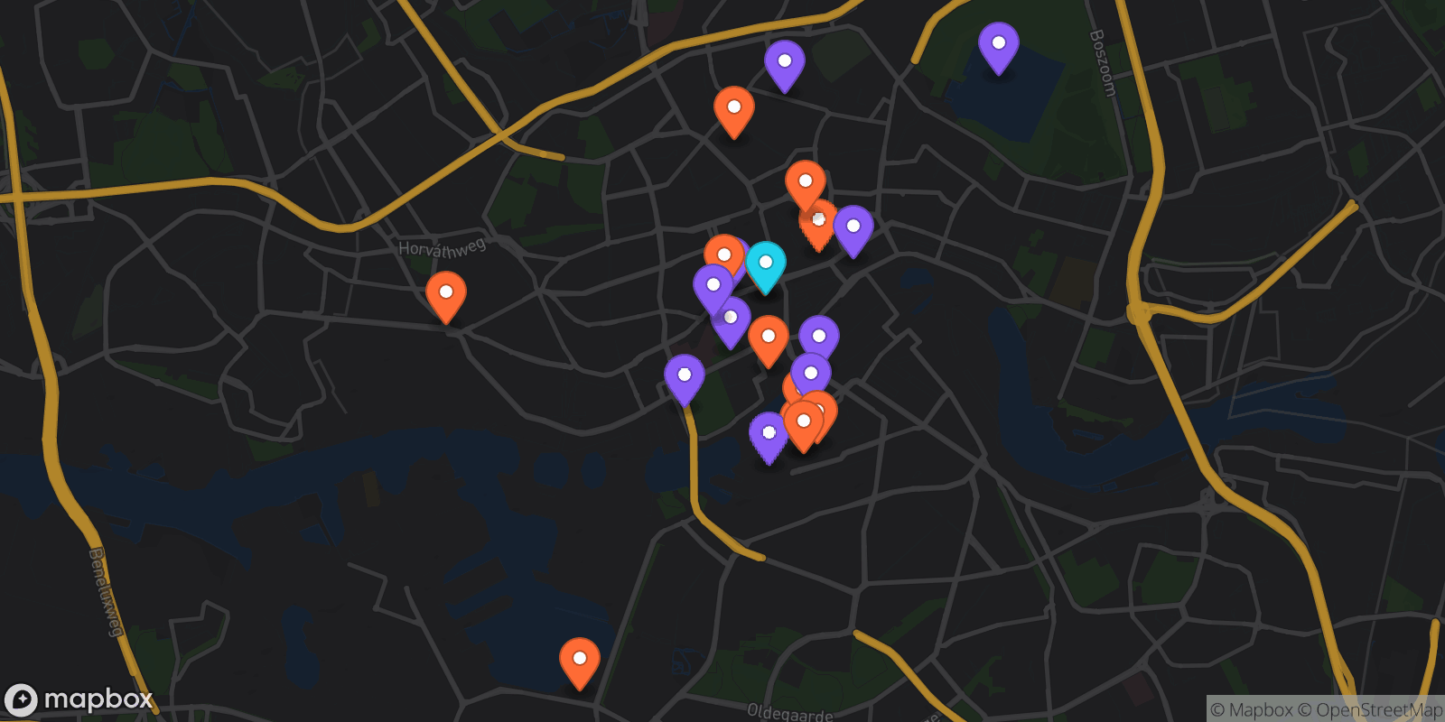 Map showing 23 locations
