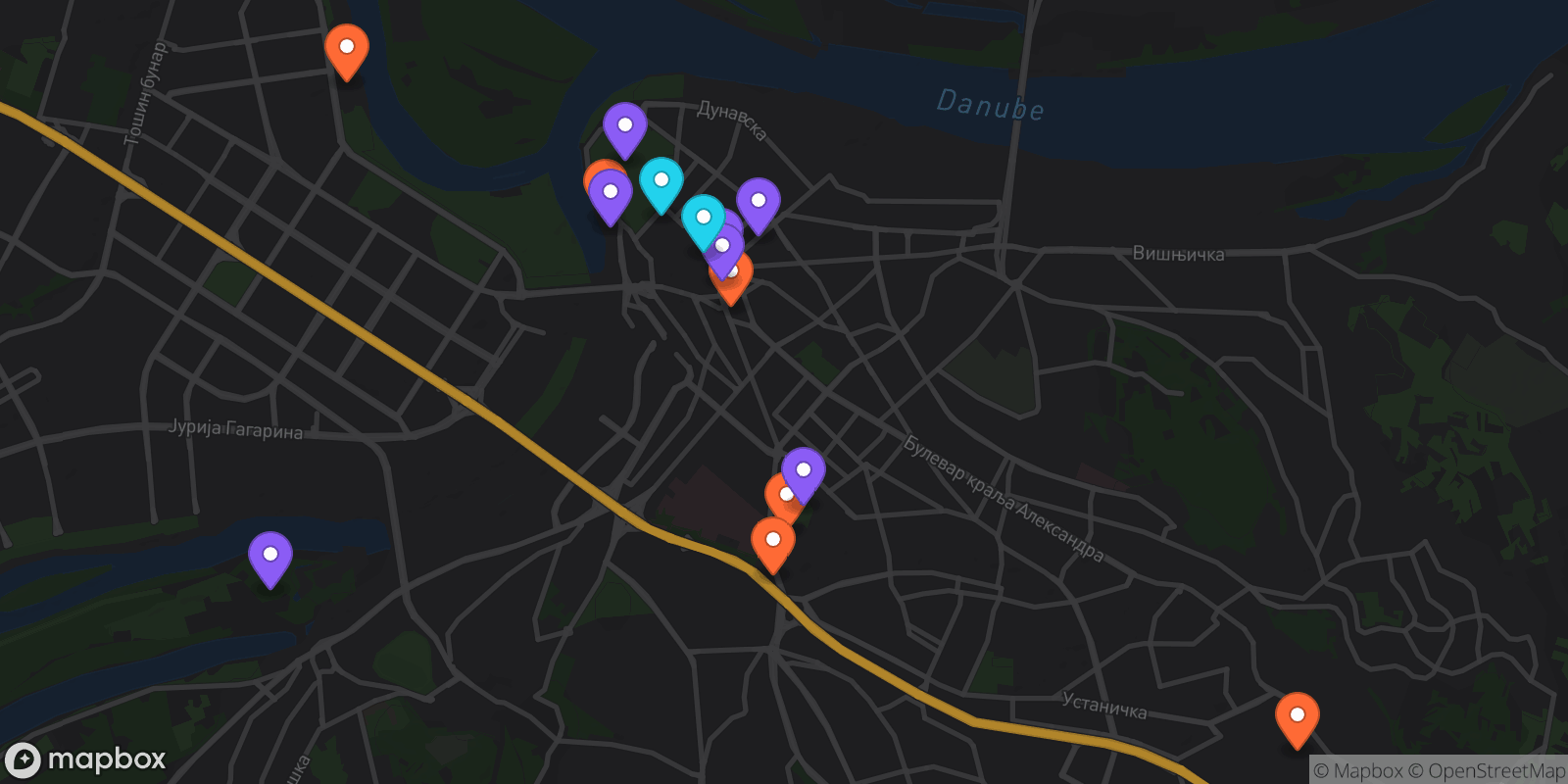 Map showing 15 locations