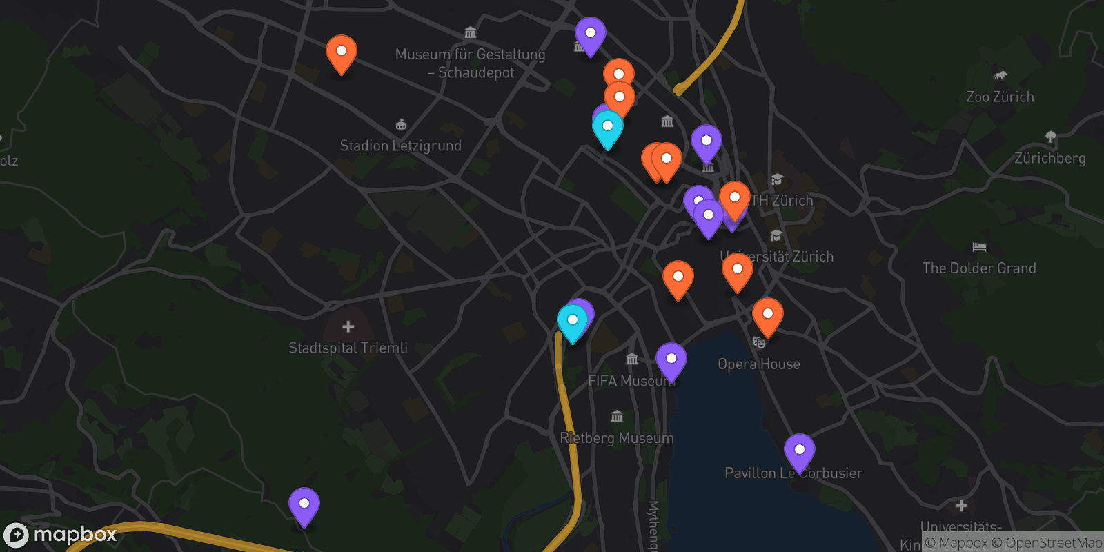 Map showing 21 locations