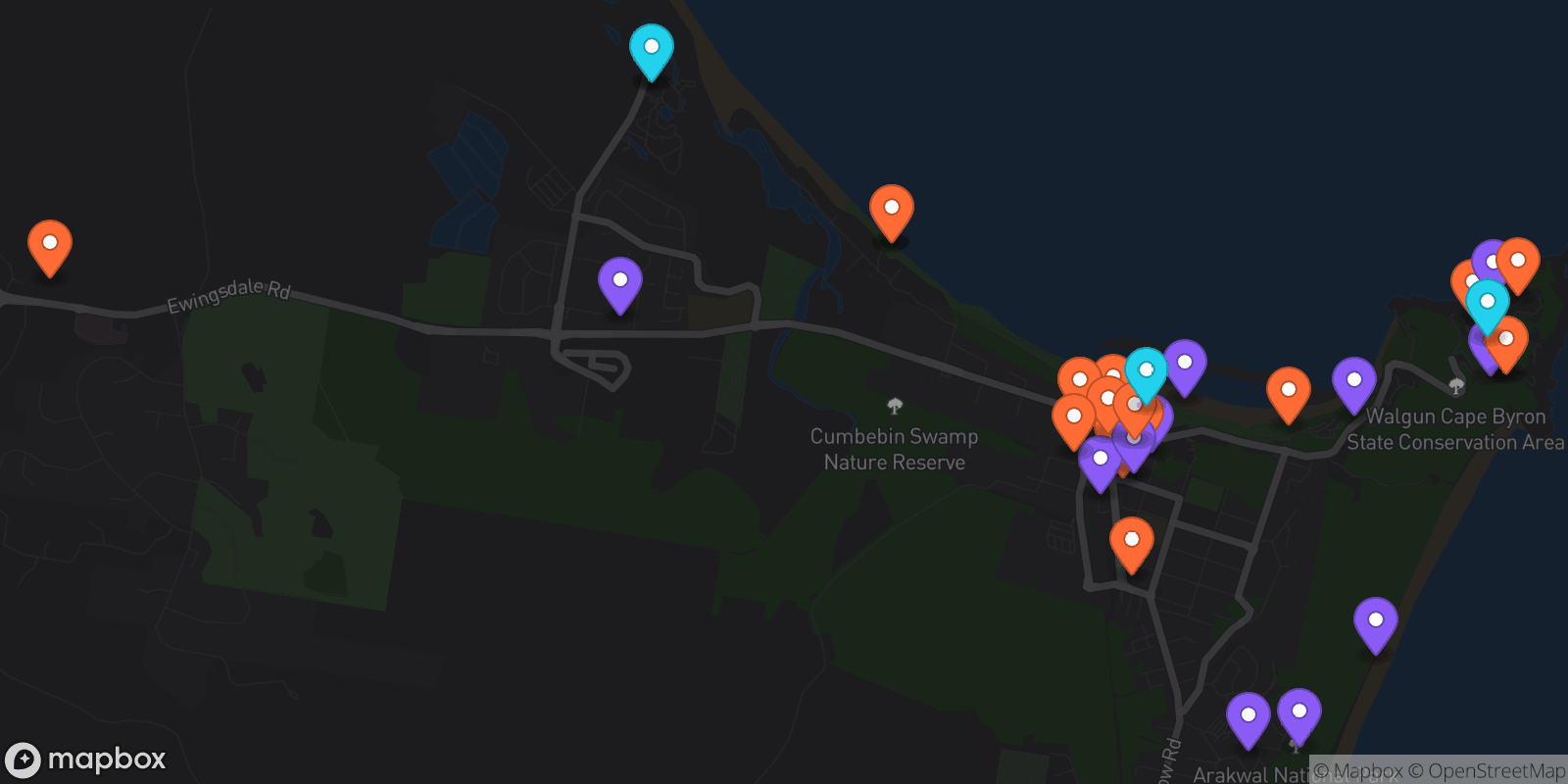 Map showing 35 locations