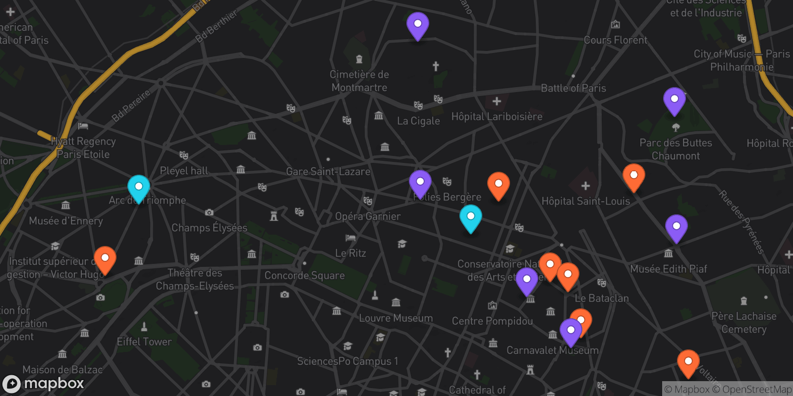 Map showing 15 locations