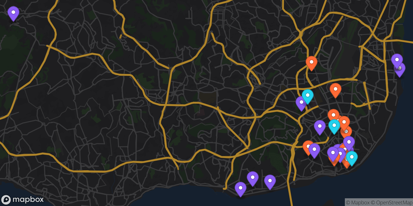 Map showing 30 locations