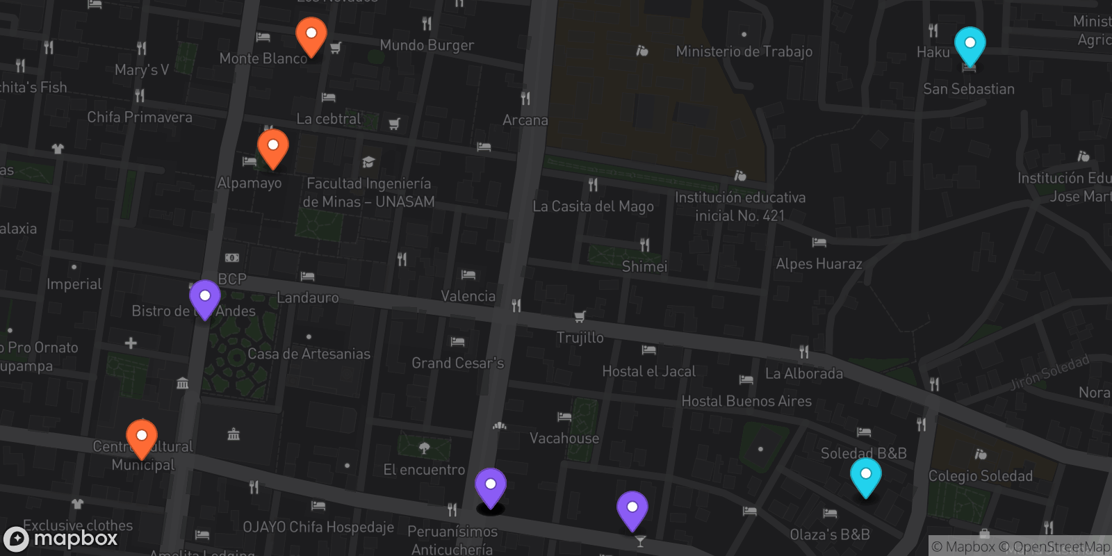 Map showing 19 locations