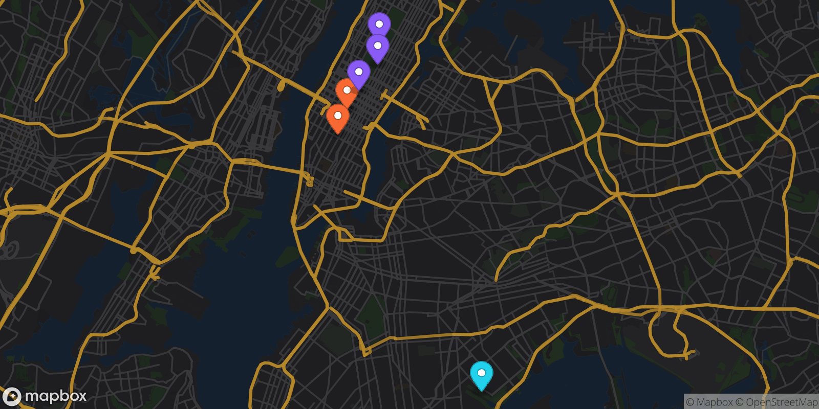 Map showing 6 locations