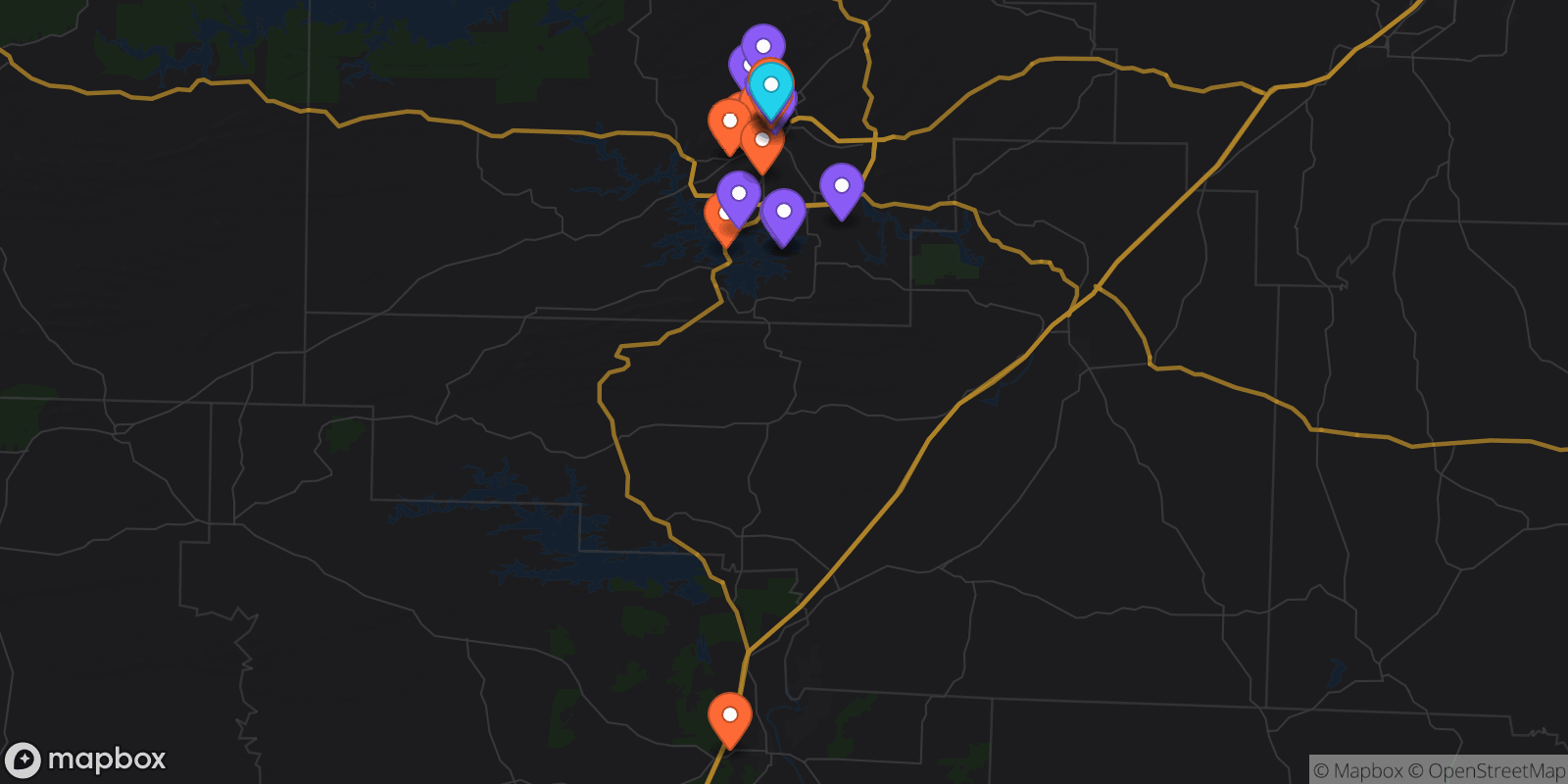 Map showing 25 locations