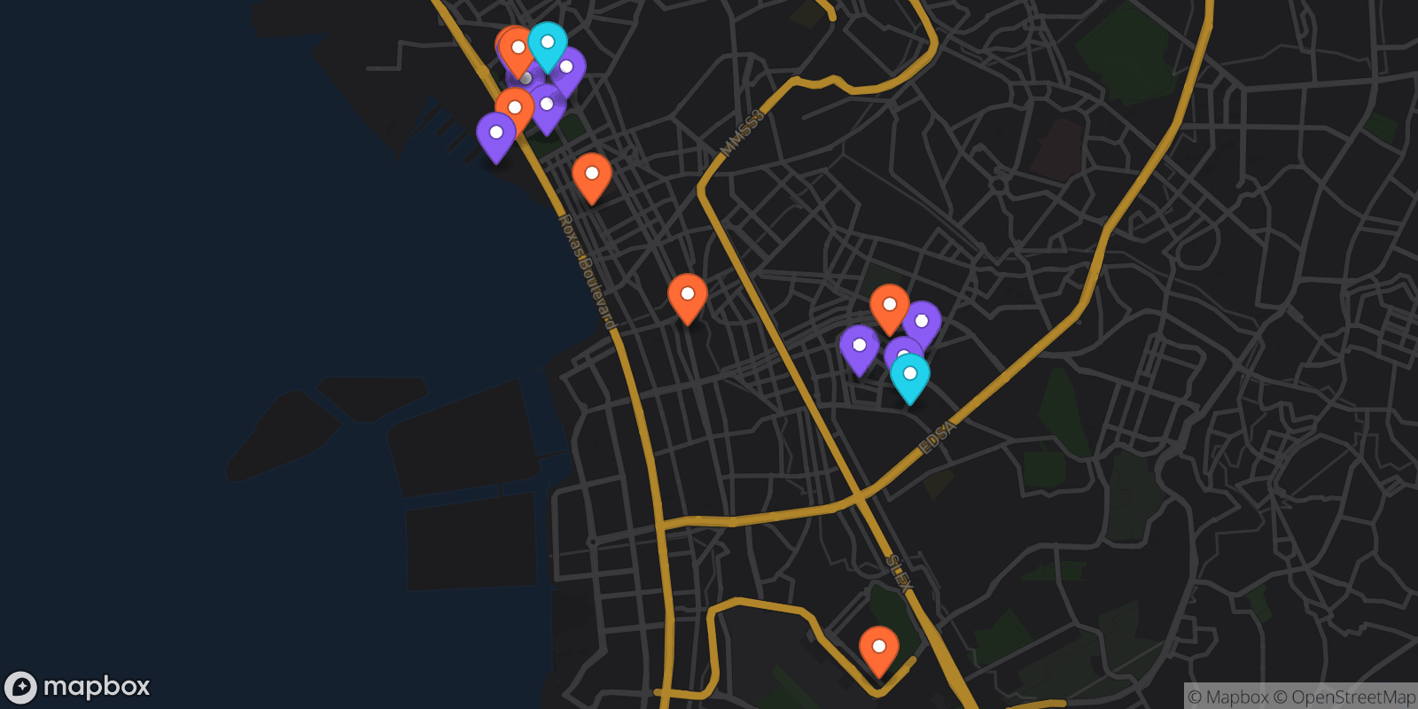Map showing 17 locations