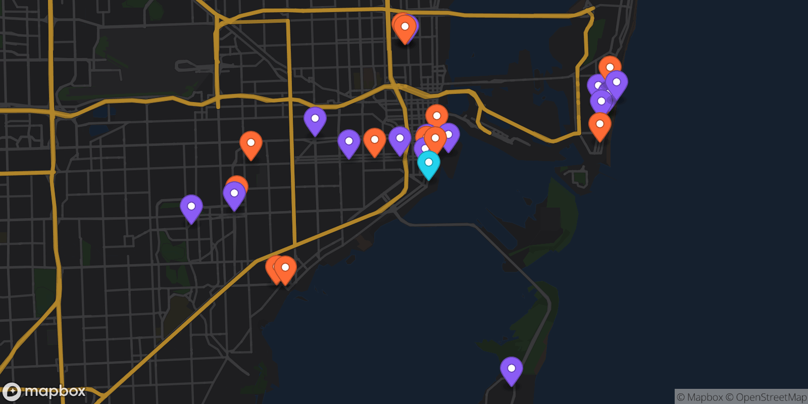 Map showing 28 locations