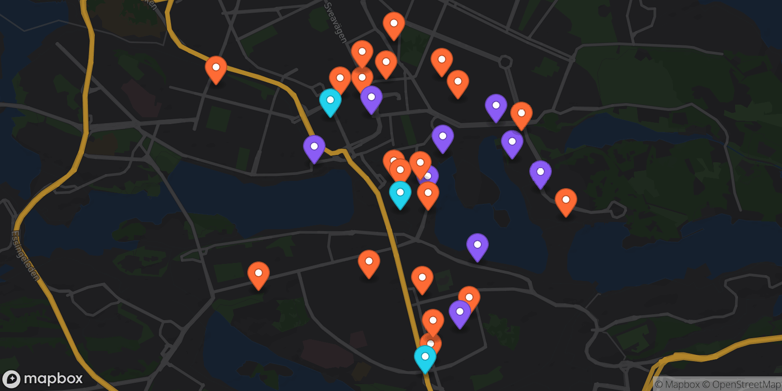 Map showing 32 locations