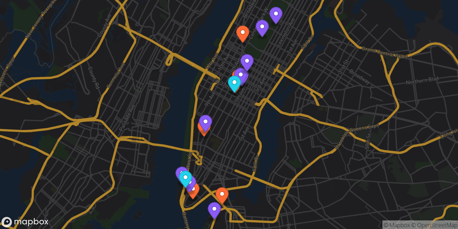 Map showing 17 locations
