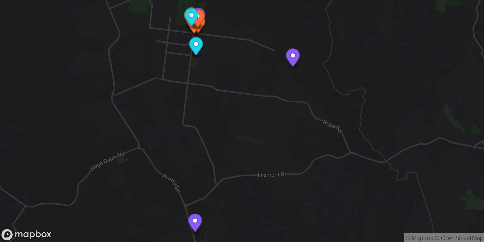 Map showing 13 locations