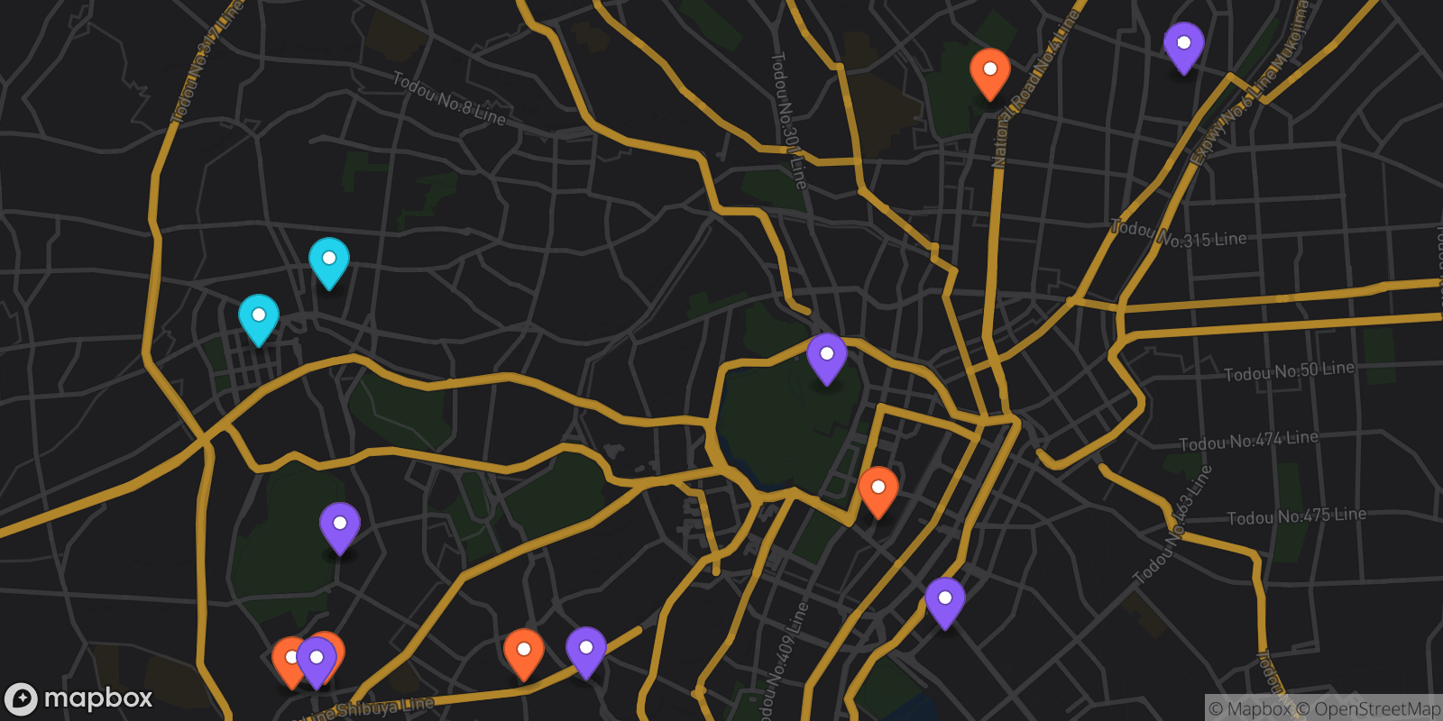 Map showing 14 locations