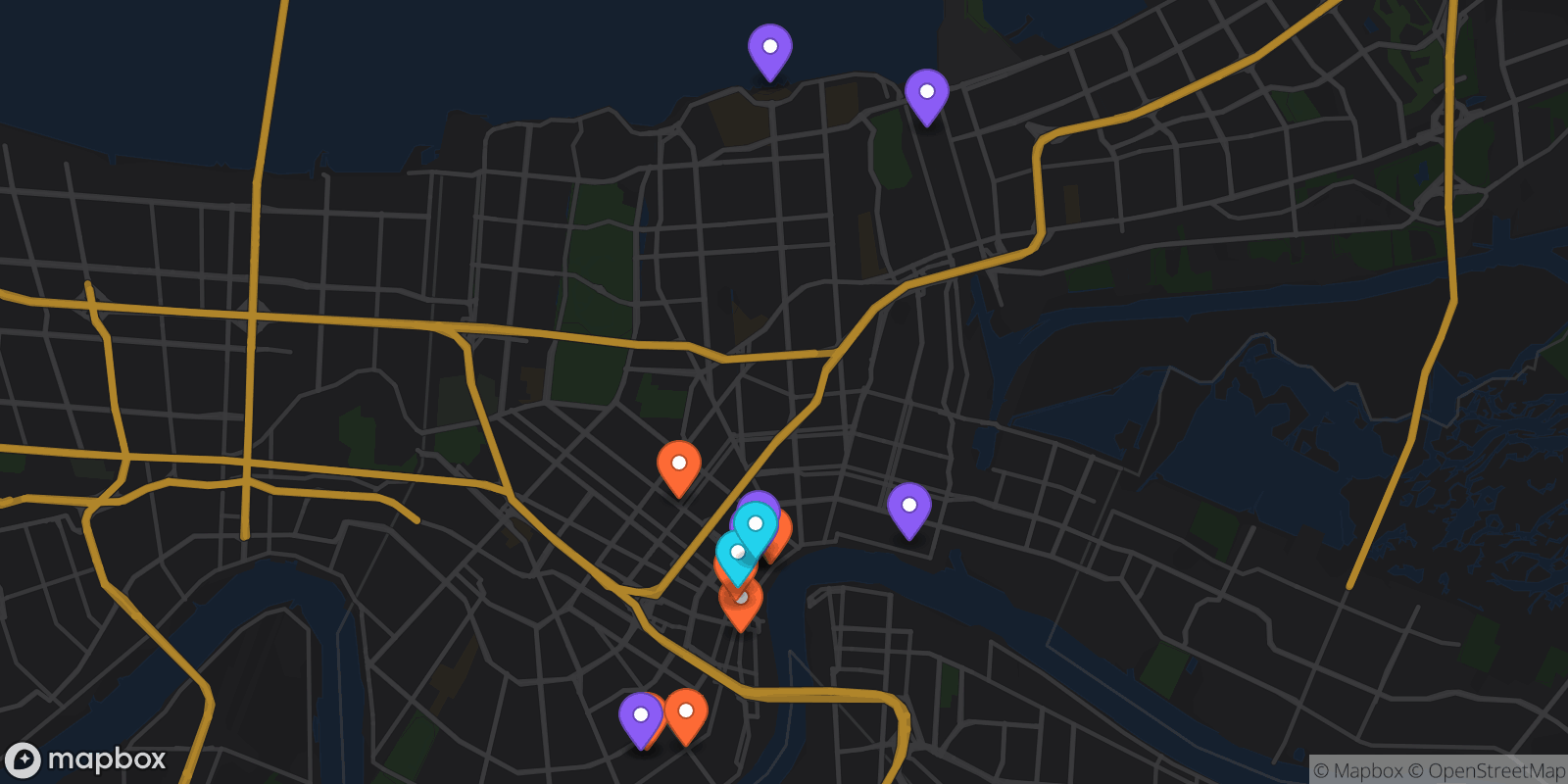 Map showing 15 locations