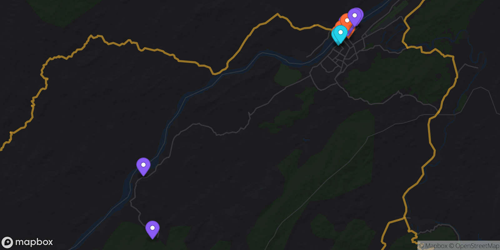 Map showing 13 locations