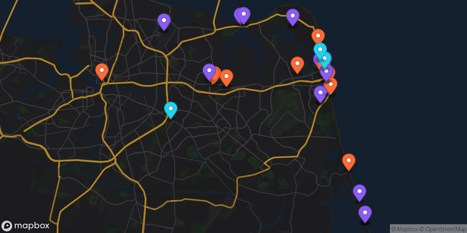 Map showing 38 locations